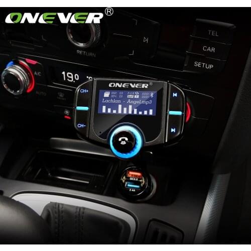 FM Transmitter Bluetooth FM Modulator 2 Port Quick Charge 3.0 Charger Handsfree Car Kit 1.65'' MP3 Player Support Siri