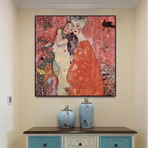 Gustav Klimt Women Friends Reproduction Oil Painting on Canvas Art Scandinavian Posters and Prints Wall Picture for Living Room