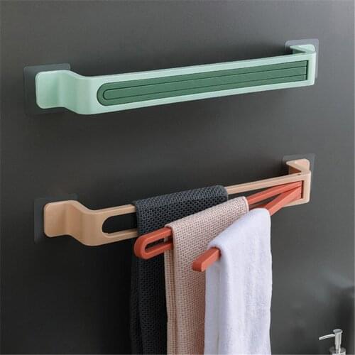 Creative Towel Holder Bath Towel Rack 90 Degree Rotating Folding Bathroom Shelves Wall Hanging Towel Bars, Kitchen Storage Rack