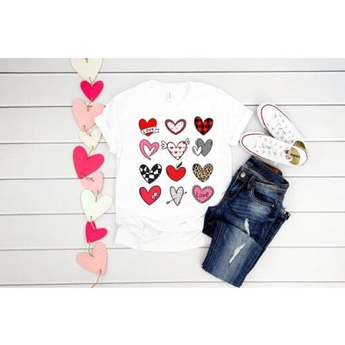 Cute Valentines Day love Heart Shirt O Neck Women Tshirts 100% Cotton Casual gothic clothes Short Sleeve Tees womens clothing