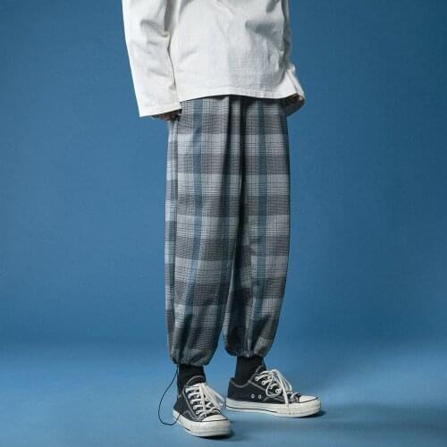 2021 Mens Loose Plaid Leggings Large Neutral Pants Casual Long College Cotton New Listing Fashion Couples Movement Korean