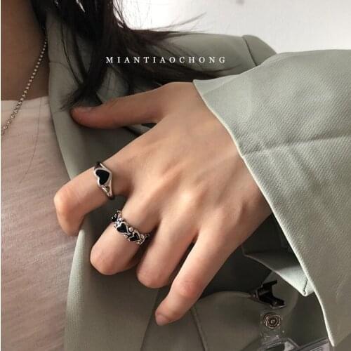 Rings Set For Women Open Adjustable Korean Retro Heart Alloy Punk Lady Finger Minimalist INEFFA Mini Fashion Jewelry Best Gift
