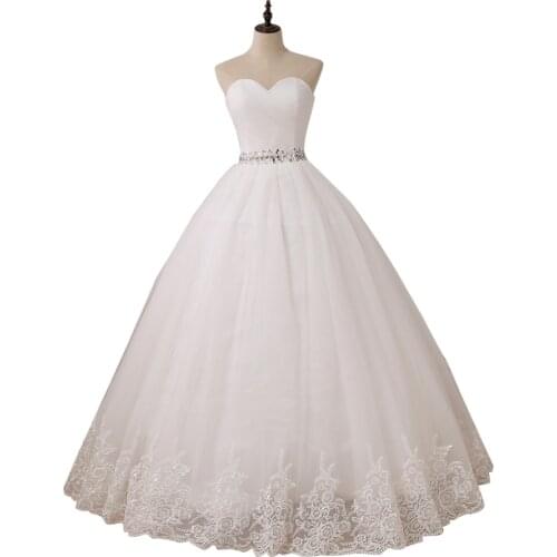 2021 Cheap Wedding Dress Robe De Mariee Beading Belt Ball Gown Sweetheart Sleeveless Tulle Bride Dresses Vestido De Noiva