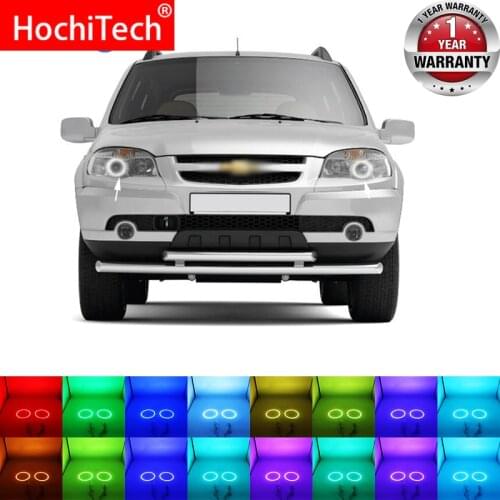 Latest Headlight Multi-color RGB LED Angel Eyes Halo Ring Eye DRL RF Remote Control for Chevrolet Niva 2009 - 2013 Accessories