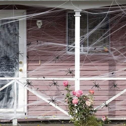 METABLE 200g Spider Web, Stretchable White Cobweb with 40pcs Fake Spiders for Haunted House Halloween Night Party Home Decor