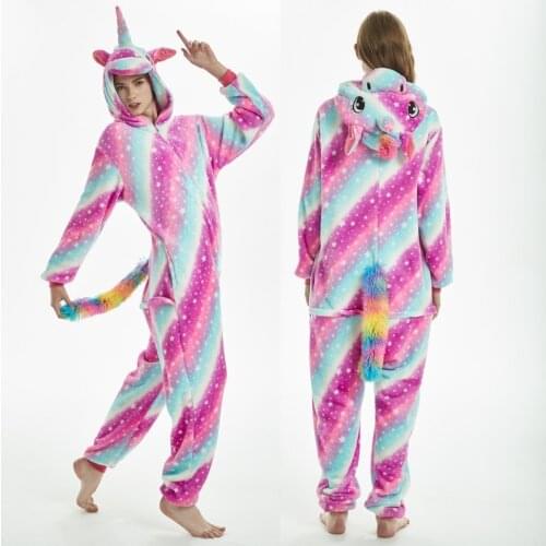 Rainbow Unicorn Pajamas Adults Animal Onesies Giraffe Pajamas Suit Cartoon Kigurumi Tiger Men Winter Flannel Sleepwear
