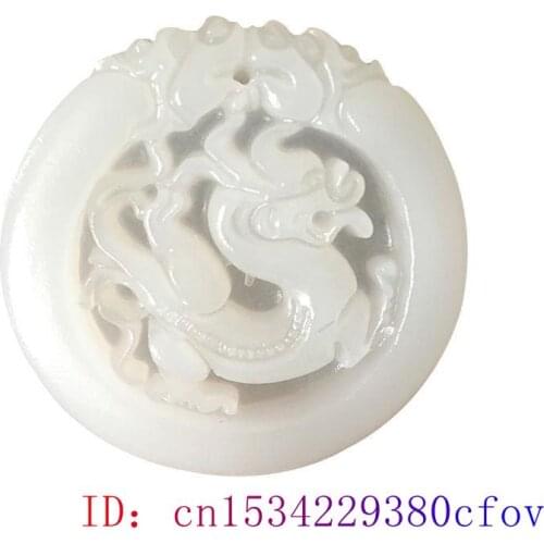 White Jade Dragon Pendant Charm Chinese Fashion Jewelry Necklace Carved Gifts Men Jadeite Women Amulet Natural