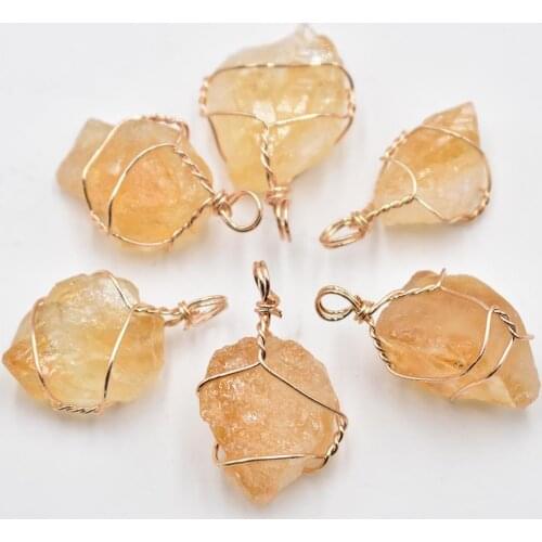 2021 New high quality natural yellow crystal quartz Irregular pendants for jewelry Accessories making 6pcs/lot Wholesale free