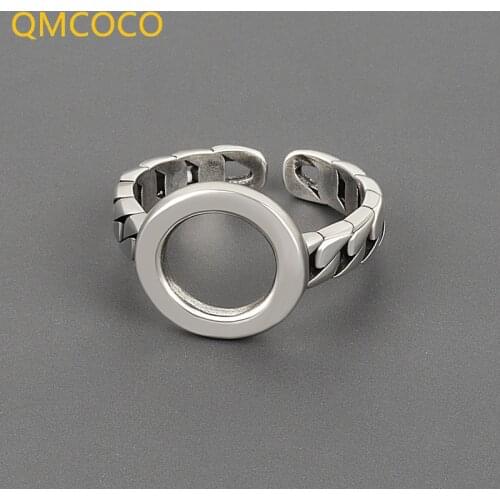 QMCOCO 925 Silver New Trendy Personality Design Hollow Out Round-Shape Rings For Women Simple Vintage Jewelry Party Gifts