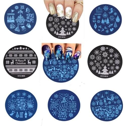 Christmas Nail Art, Small Round Steel Plate, Christmas Tree, Snowflake, Stamp Template, Nail Art Decoration
