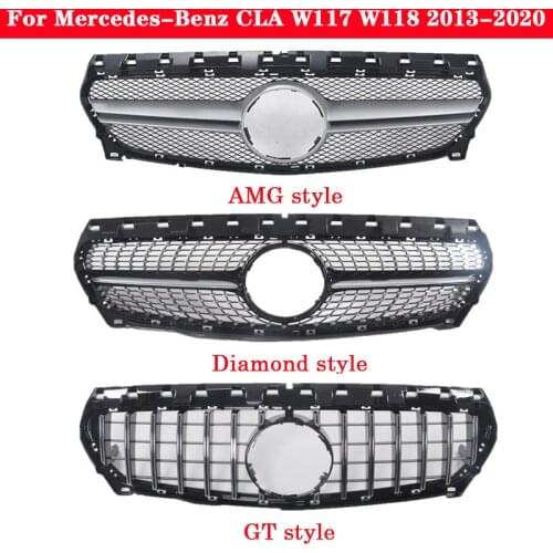Car styling Middle grille For Mercedes-Benz CLA W117 W118 2013-2020 Diamond GT Silver Black front bumper Auto Center Grille