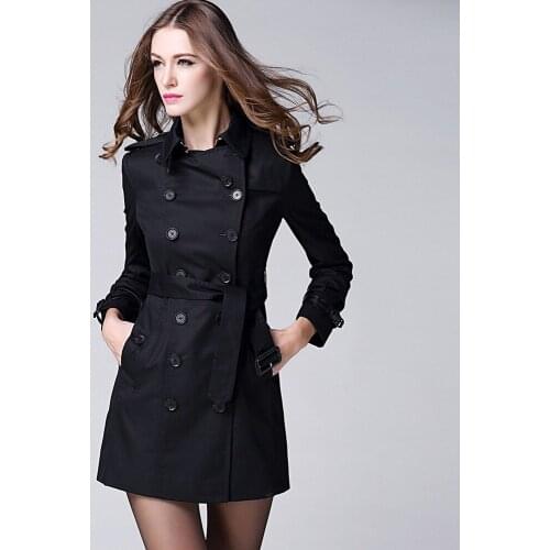 2018 Fashion Mid- long Trench coat women clothes cotton with leather trim classic outfit office lady elegant female overcoat