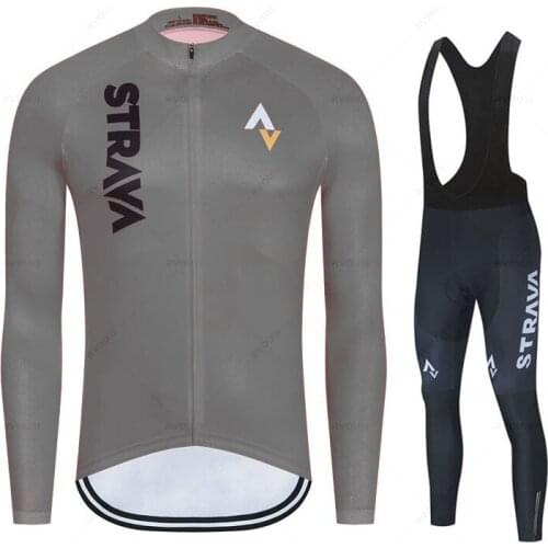 Strava Spring Autumn Cycling Jersey Set Team Men Long Sleeve Jersey Suit Outdoor Riding Bike MTB Cycling Clothing Bib Pants Set