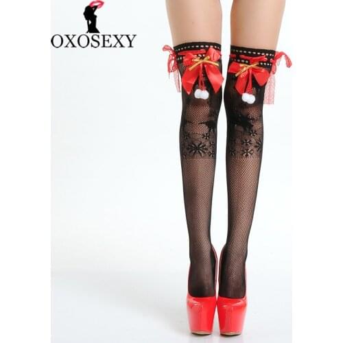 2018 Top Quality Christmas Womens Hosiery bandage Stay Up Thigh High Stockings Hose Ladies Sexy red bow Stockings Pantyhose 308