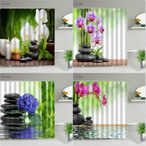 India Spa Zen Buddha Water Yoga Shower Curtains Set Polyester Fabric Waterproof Massage Stone Orchid Bathroom Decor With Hooks