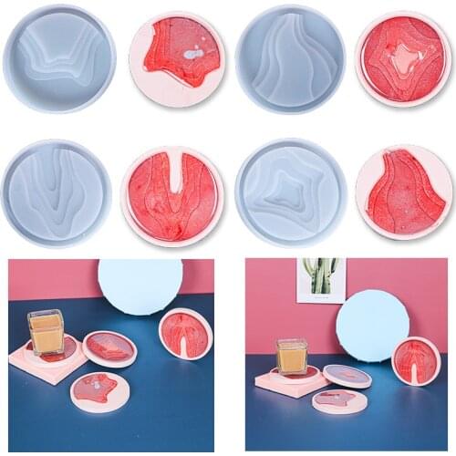 DIY Mirror Silicone Mold Round Island Cup Pad Disc Table Tray Molds Beach Coastline Mats Home Decoration Art Mould For Resin