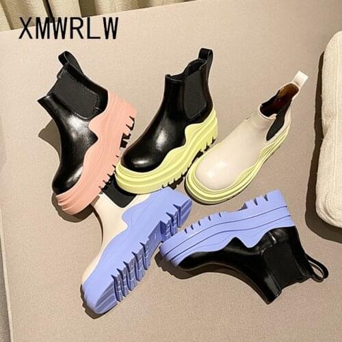 XMWRLW Genuine Leather Women Ankle Boots Fashion Candy Color Chelsea Boots 2021 New Autumn High Heels Ankle Boot For Woman Shoes