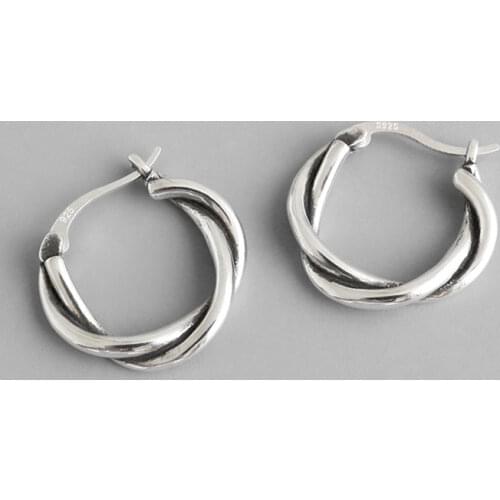 Real 925 sterling silver double layer twisted hoop earrings for women, trendy gold color earrings hoops sterling silver jewelry