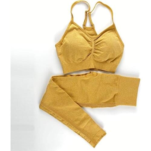 Womens Sets Skinny Tracksuit Breathable Sexy Bra Top Seamless Outfits High Waist Push Up Leggings Gym Clothes Sport Suit