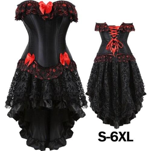 Women Halloween dresses Corset Top Satin Corsets and Bustiers Waist Trainer lace Skirt Body Shapewear Plus Size Club wear