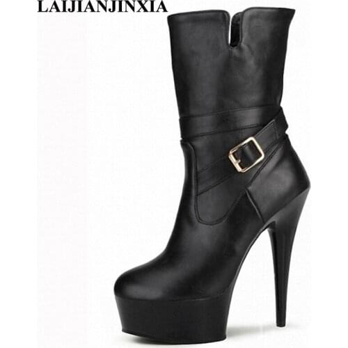 LAIJIANJINXIA 2018 New Women Sexy Spring Pole Dance Shoes Night Club Dancing Shoes Platform 15cm Ultra High Heels Ankle Boots