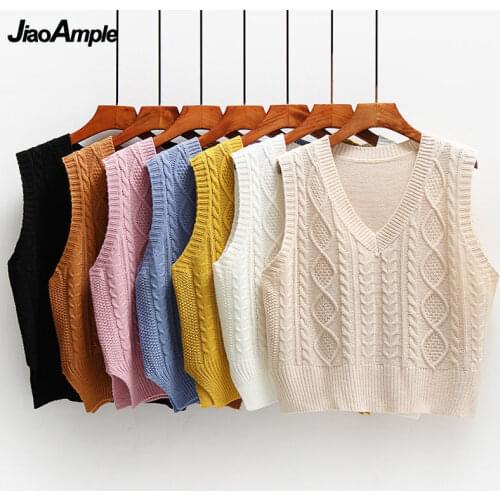 Womens Autumn Winter Knit Sweater Vest 2021 New Korean Student Casual Loose Sleeveless Solid Tank Tops Chic Outside Wear Female