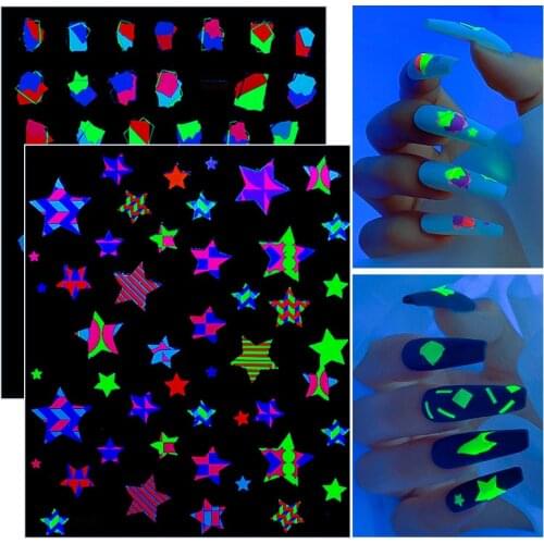 1 Pcs Luminous Fluorescence Flower Nail Sticker for DIY Manicure Design 2021 Fashion Star Stickers for Nails Art Decoration