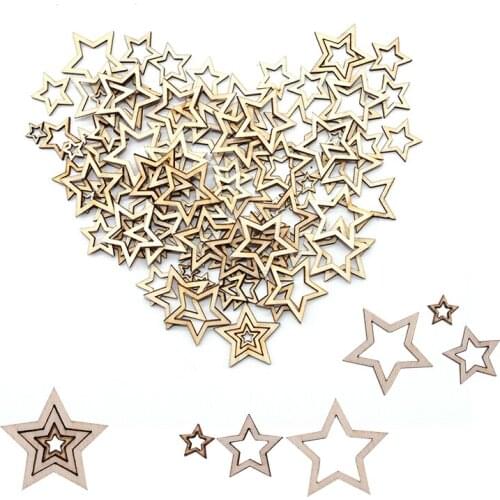 100pcs/set Hollow Wood Star Shape DIY Wooden Craft Scrapbooking Ornaments Wedding Home Party Table Decoration