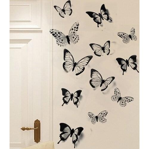 12/24Pcs Black white 3D butterfly Wall Sticker Wedding Decoration Home Decor