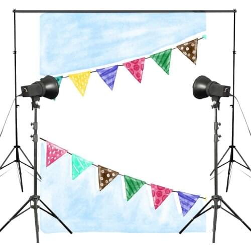 150x220cm Exquisite Blue White Painting Photography Backdrop Colorful Small Flag Backdrop Baby Happy Birthday Party Scenes
