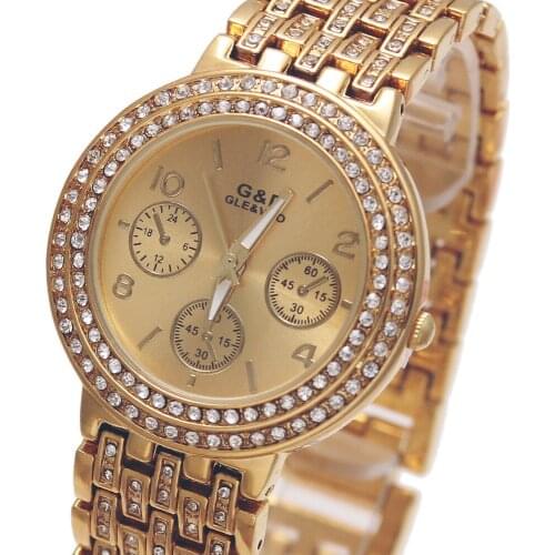 2017 Top Brand Luxury G&D Women Watches Quartz Wristwatch Stainless Steel Crytal Ladys Bracelet Watches Relojes Mujer Love Gift