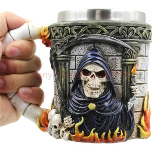 25pcs Stainless Steel Skull Mug Viking Ram Horned Pit Lord Warrior Beer Stein Tankard Coffee Mug Halloween Bar Drinkware Gift