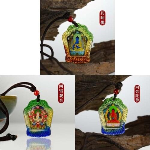 3PCS # Greco-Buddhist pocket travel efficacious Mascot # Amitabha the Medicine Avalokitesvara Buddha Crystal Pendant Amulet