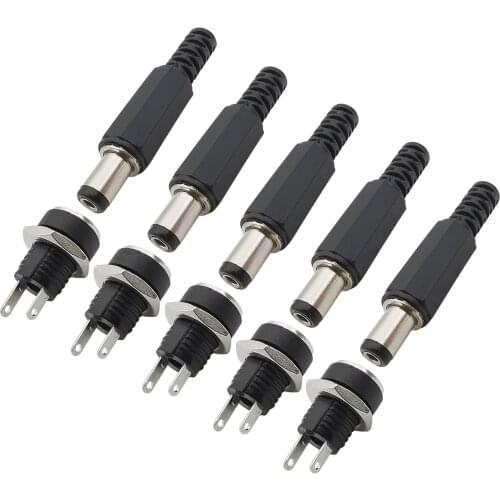 10/5/1Pairs 5.5 x 2.1mm DC Power Male Female Socket Adapter Connector DC Power Plug Jack Supply Panel Mount Connectors 5.5*2.1mm