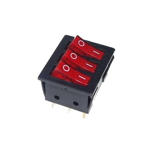 5 xDPDT Red Light Illuminated Round Rocker Switch Three Position 9 Terminals