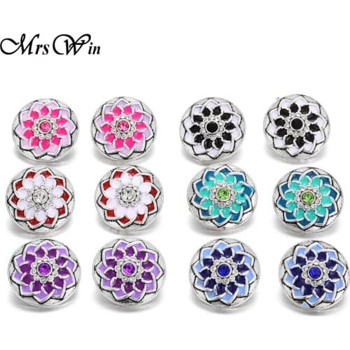 6pcs/lot New Rhinestone Flower Snap Button Lotus Flowers Charms Love Heart 18mm Snap Buttons Fit Metal Snap Bracelets