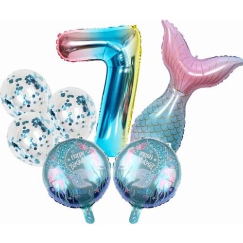 7pcs 32Inch Sky Blue Sequined Aluminum Film Mermaid Digital Balloon Set Blue Pink Fishtail Balloon Mermaid Party Decoration wm02