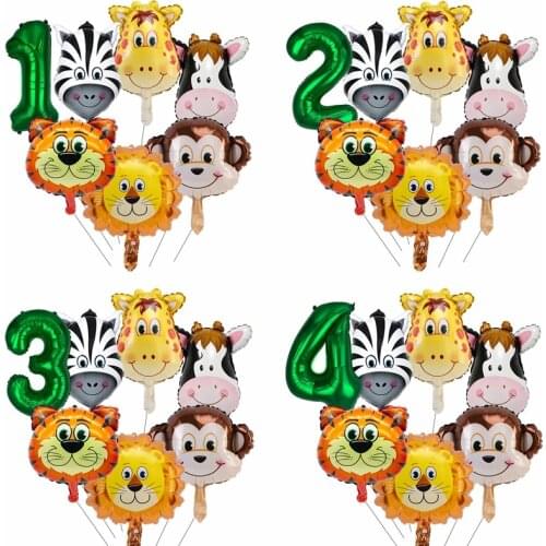 7pcs Jungle Safari Happy Birthday Balloons Animal Foil Balloons Wild One Kids Birthday Party Baby Shower Decor Backdrop Supplies