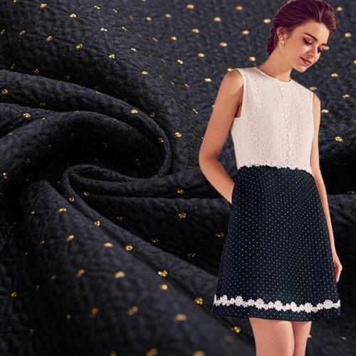 95 polyester 5 golden bright silk British tide brand retro small daisy 3D jacquard dress fabric dress suit fabric 225gsm