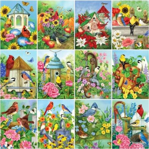 HUACAN Full Square/Round Diamond Painting Animal Bird Diamond Embroidery Mosaic Flowers Home Decoration Gift