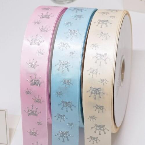 38mm Crown glitter Satin Ribbon bow gift wrapping