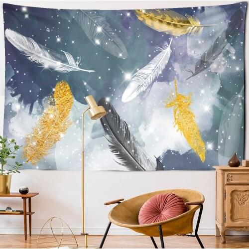 White,Gold,Gray Feather Tapestry Modern Bedroom Decorative Wall Hanging Colorful Feathers Art Carpet Boho Decor Mandala Tapestry