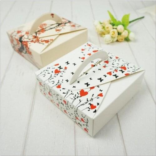 Floral Print 4 Slot Insert cake boxes, Floral print bakery packaging boxes with handle, mooncake box with inserts 50PCS