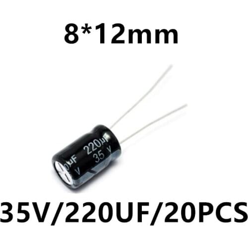 Electrolytic capacitor 35V/220uF volume 8*12mm in-line high-quality aluminum electrolytic capacitor 20 pcs