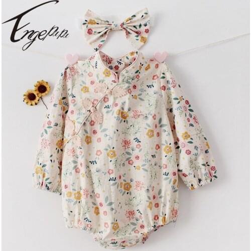 Engepapa Infant Baby Girls Flower Bodysuits Cotton Long Sleeve Spring Autumn Newborn Baby Girls Jumpsuit Baby Girls Clothes