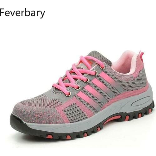 Feverbary Women Steel Toe Cap Work Safety Shoes Outdoor Non-Slip Hiking Boots Trainer Comfortable Breathable Sneakers