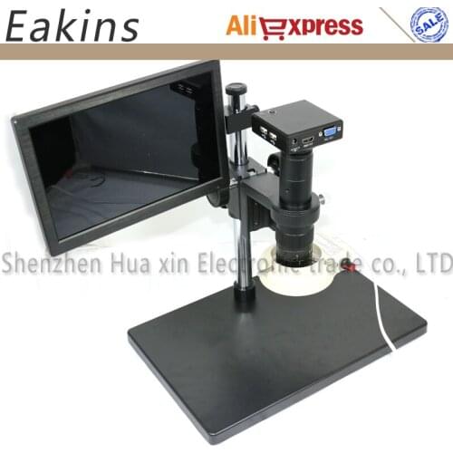 Full Set HD 1080P HDMI VGA Industry Electronics Microscope Camera+LED Adjustable Ring Light+180X C-mount Lens+10" LCD Display
