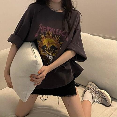 Summer personality printed short-sleeved printed t-shirt female Harajuku style loose Harajuku style top T-shirt all-match female