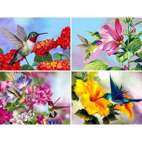 5D DIY Diamond Painting Hummingbirds Flowers Cross Stitch Kit Full Square Embroidery Mosaic Art Picture of Rhinestones Decor