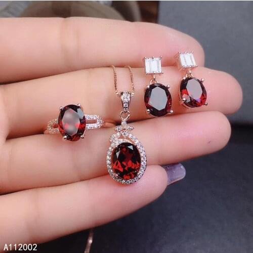 KJJEAXCMY fine jewelry natural garnet 925 sterling silver women pendant necklace ring earrings set support test popular elegant